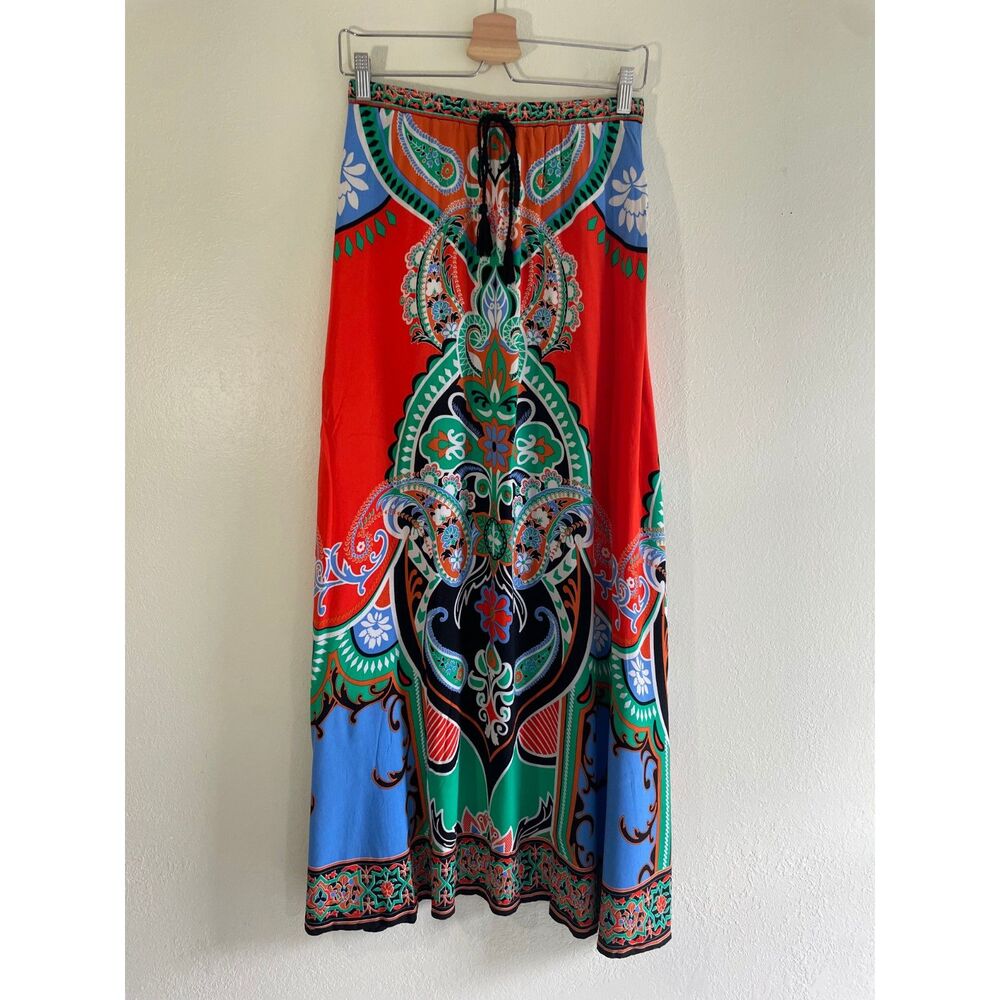 Womens Sz M Colorful Boho Maxi Skirt Vibrant Paisley Festival Summer Hippie